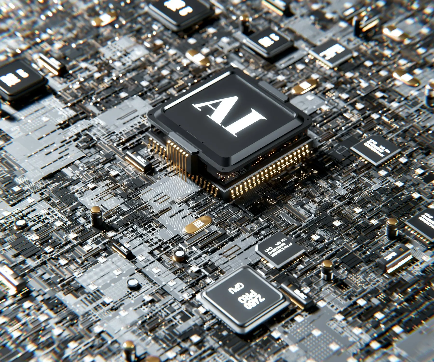 Computer chip labelled AI on a circuit board